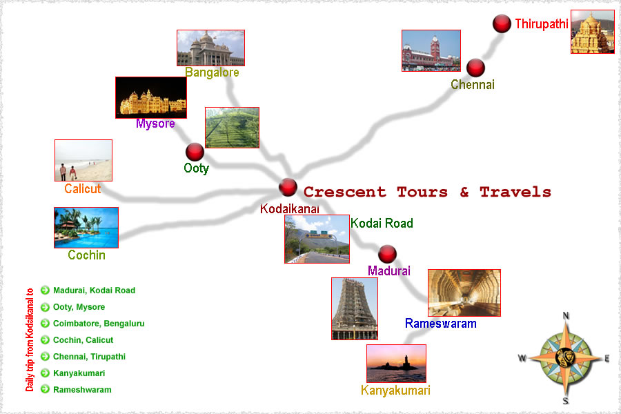 kodaikanal tourist map with distance